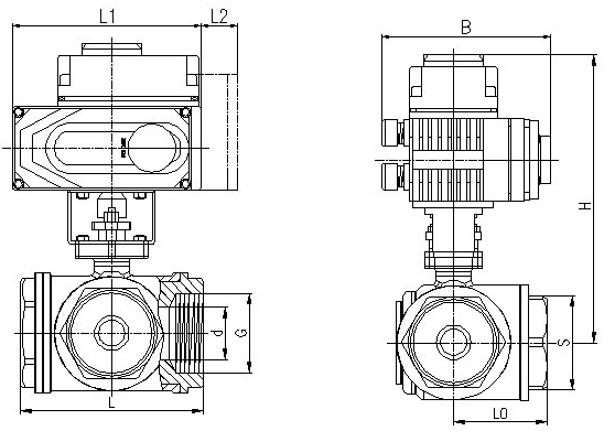 電動三通球閥(電動三通螺紋球閥)結(jié)構(gòu)